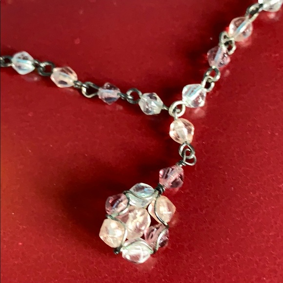 Necklace light pink see through beaded in chain - Picture 9 of 12